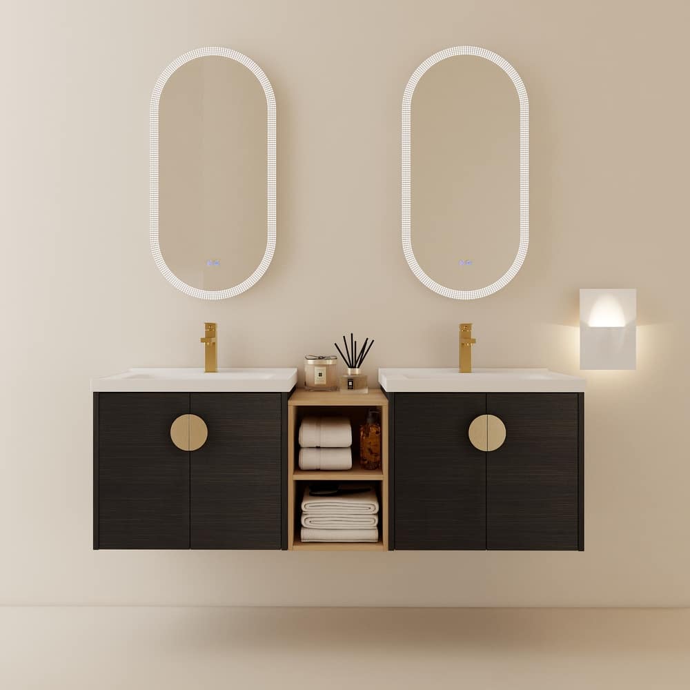 GDFStudio - Emerson Stylish Wall-Mounted Bathroom Vanity with Soft-Close Doors and Ceramic Sink