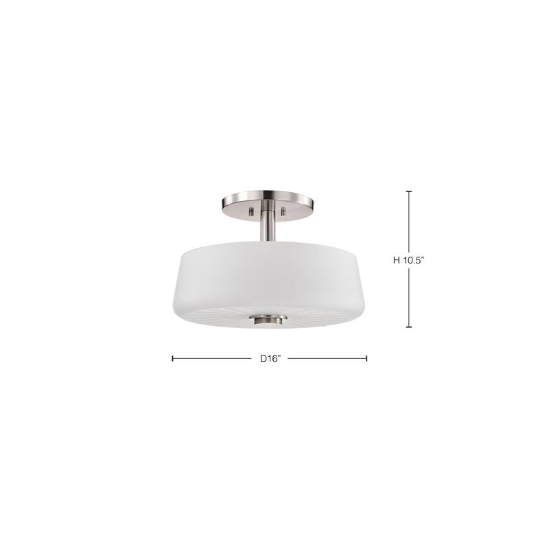 Lune 3 Light Semi-Flush Brushed Nickel Finish Etched White Glass - Brushed Nickel
