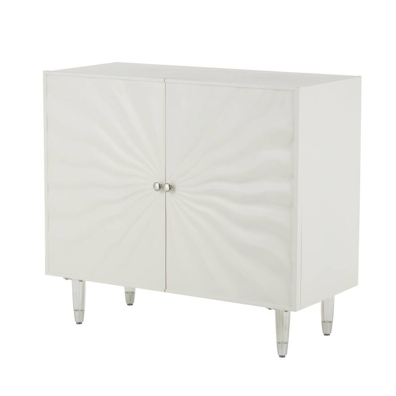 White Wooden 1 Shelf and 2 Doors Room Cabinet with Silver Knobs and Legs