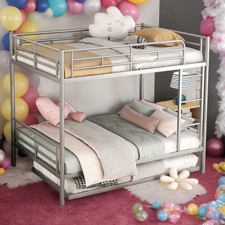 Multifunctional Full over Full Metal Bunk Bed With Trundle,Save Space or Split Into 2 Beds