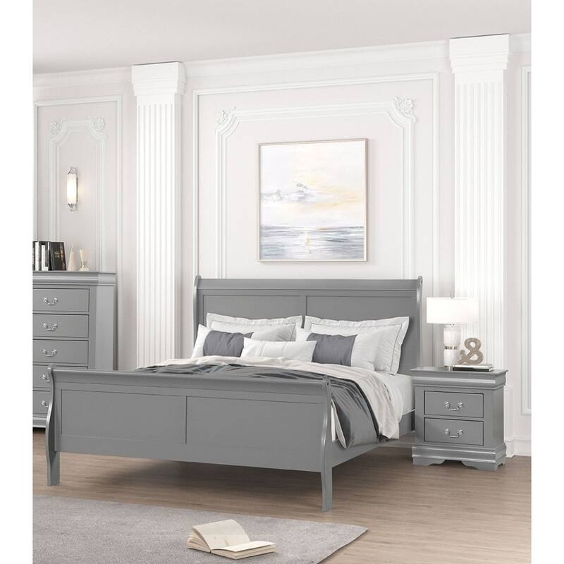 Gray Sleigh Design Full Size Bed with Wooden Bracket Feet