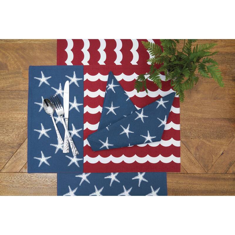 18" x 18" Red White and Waves Cotton Patriotic Napkin Machine Washable Set of 6