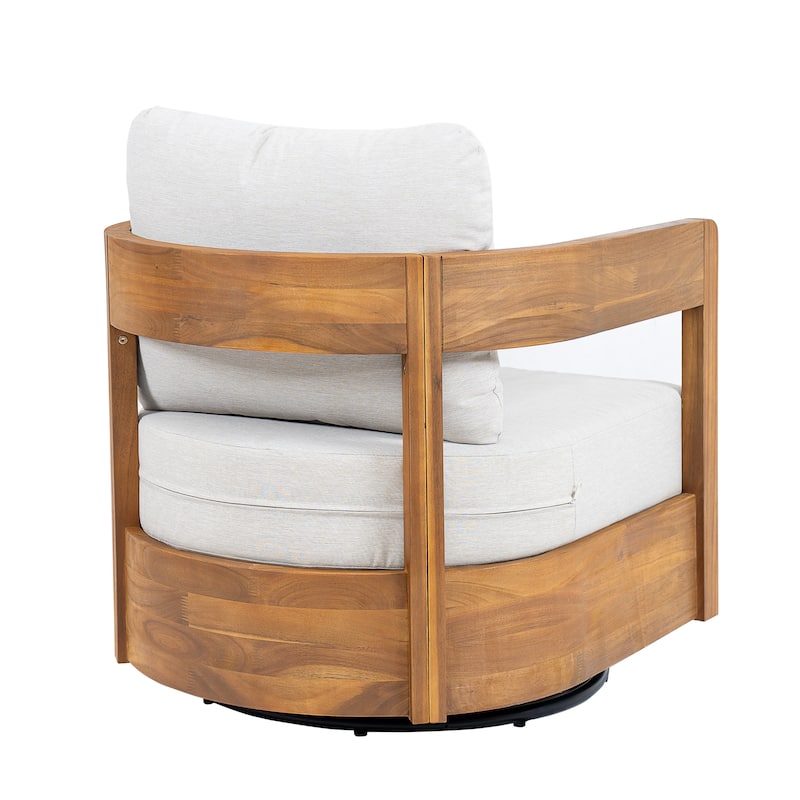 Christopher Knight Home - Telluride Modern Outdoor Solid Wood Swivel Club Chair with Cushioned Comfort