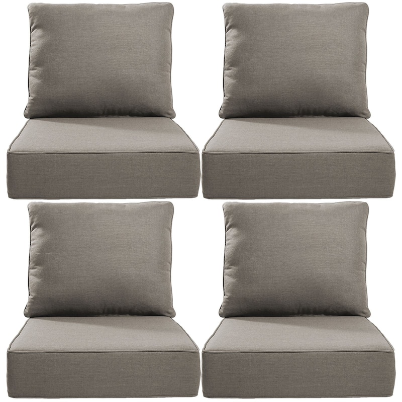 Gymojoy 24"x24"x6" Thick Cushions & Pillows Set - Deep Seat Indoor/Outdoor Water & Fade Resistant - Grey - Four Sets