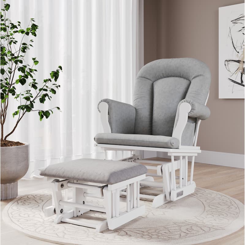Forever Eclectic Cozy Glider Rocker and Ottoman - Matte White/Light Gray