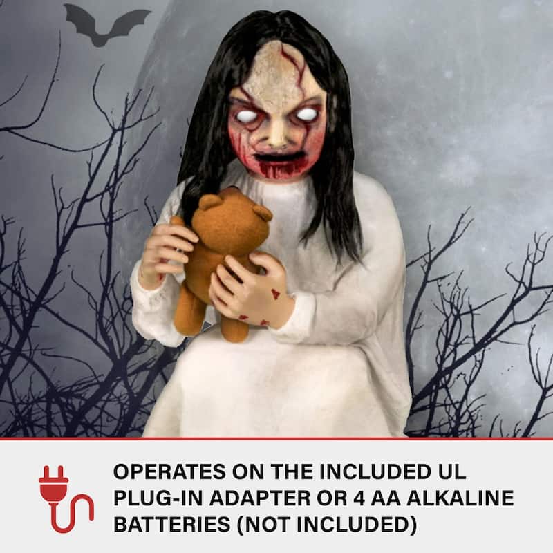 Haunted Hill Farm Lunging Lily the Demonic Zombie Girl by Tekky, Premium Talking Halloween Animatronic, Plug-In or Battery