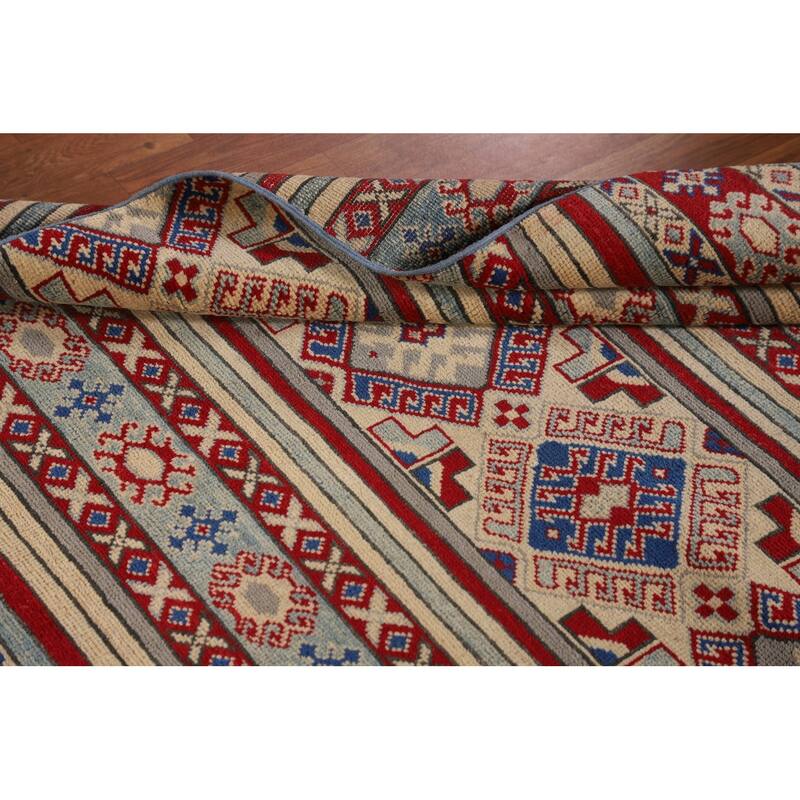 All-Over Geometric Kazak Oriental Accent Rug Hand-Knotted Wool Carpet - 3'5"x 4'10"