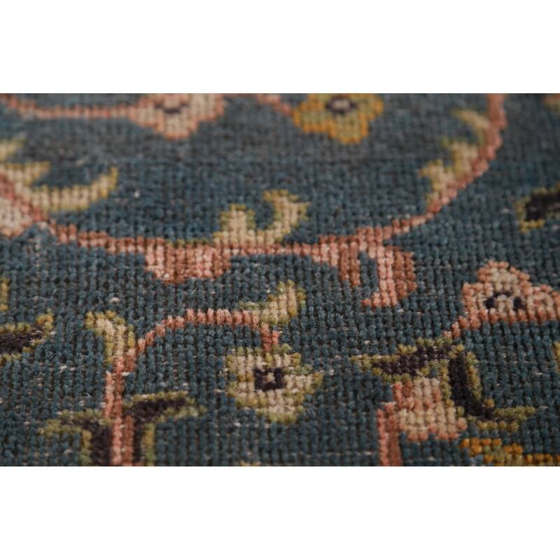 Floral Blue Oushak Vegetable Dye Square Rug Hand-Knotted Wool Carpet - 5'2" x 5'5"
