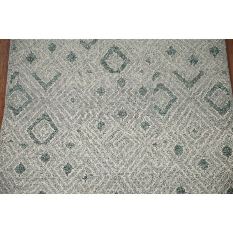 Gray & Green Moroccan Indian Area Rug Handmade Wool Carpet - 4'9"x 8'1"