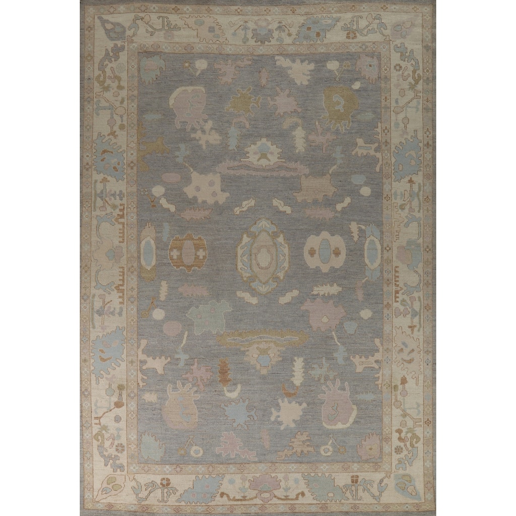 Hand Knotted Oriental 100% Wool Carpet Transitional All-Over Greys & Charcoal Oushak Area Rug - 12' 0'' X 9' 2''