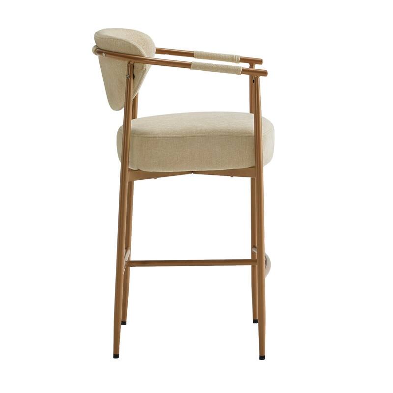 Spruce & Spring Modern Counter Stool with Gold Metal Frame and Woven Strap Arm