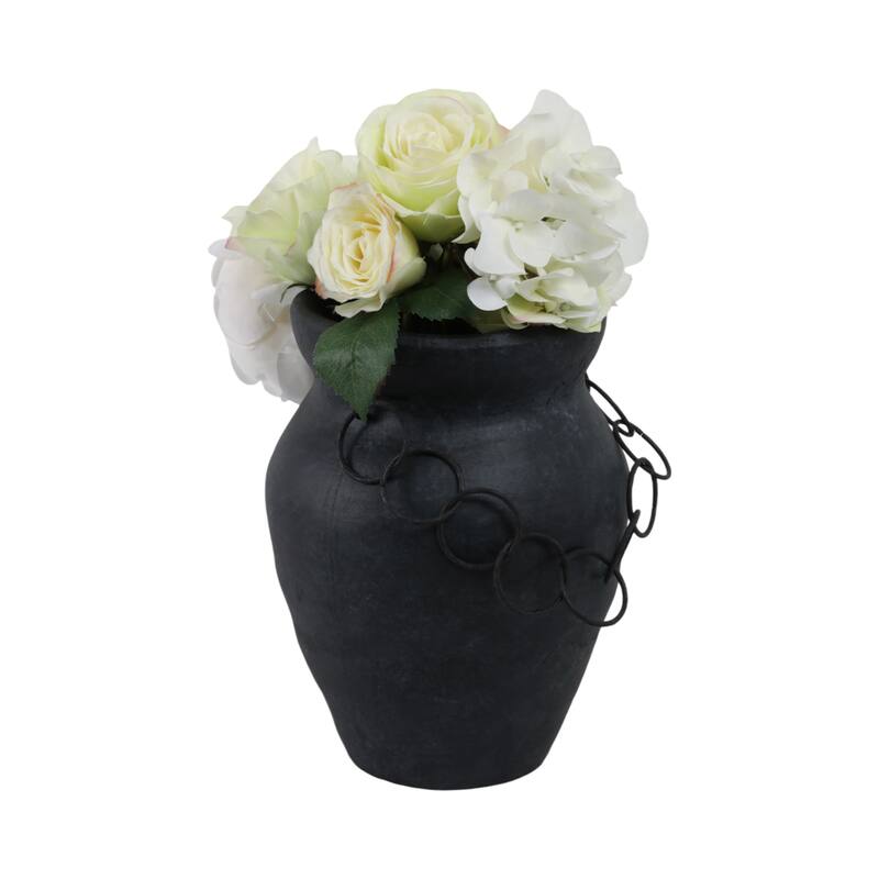 Pottery Terracotta Vase with Ring Accent Detail Modern Display Piece