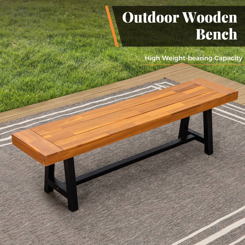 MAISON ARTS 1 PCS Acacia Wood Bench/3PCS Patio Dining Set with 1 Rectangular Table and 2 Benches