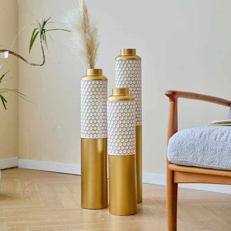 Floor metal vase modern style decoration home droplet shaped white metal vase 3-piece set gorgeous home decoration