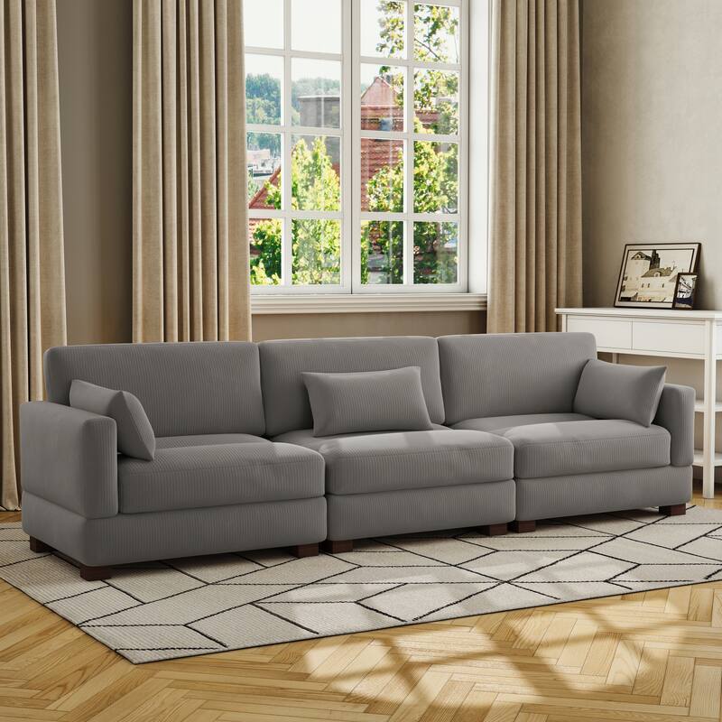 Corduroy Modular Sectional Sofa with Ottoman and Pillows