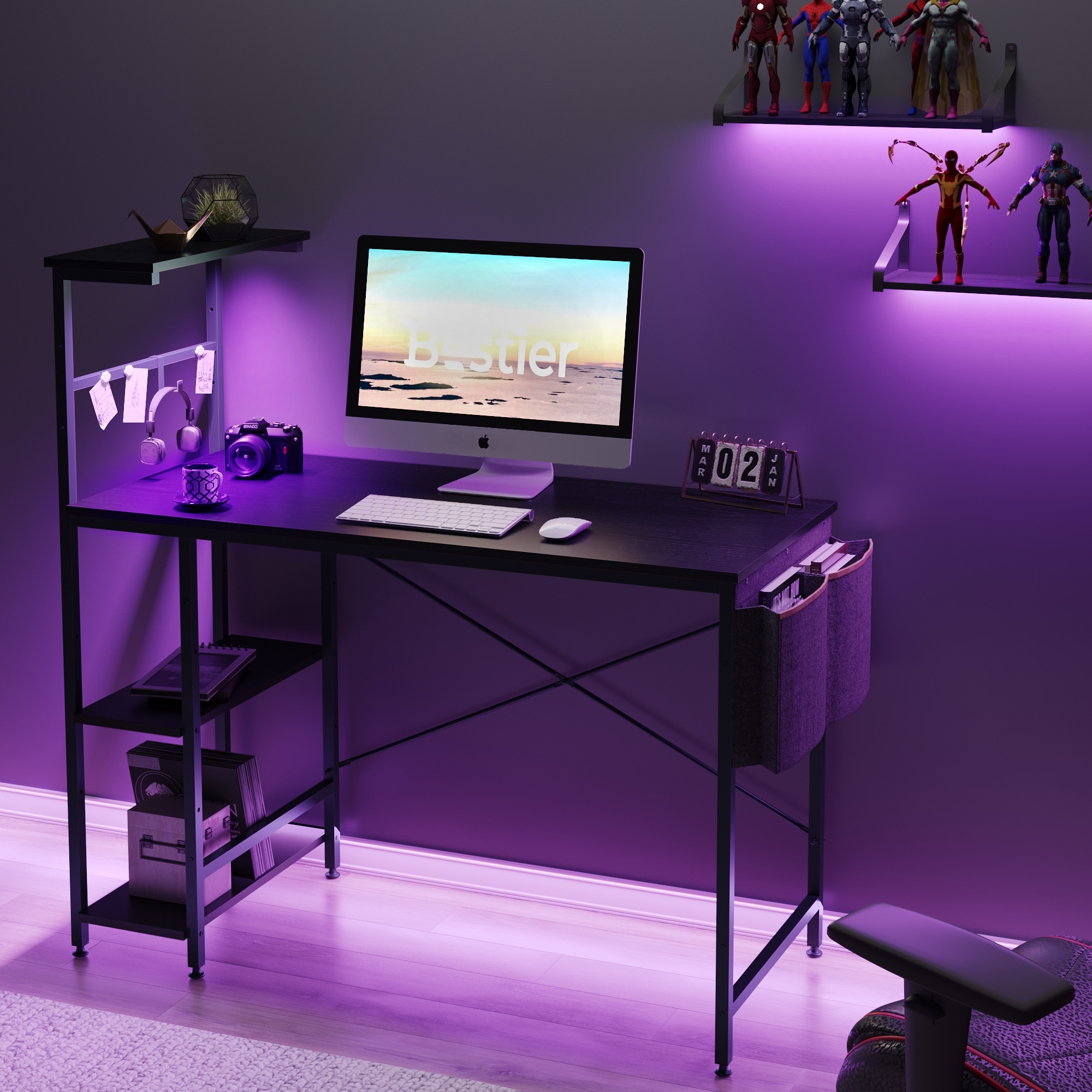 Mainstays computer gaming desk clearance with led lights