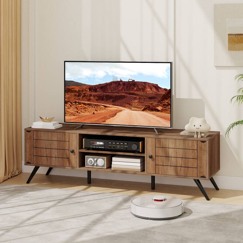 Gymax TV Stand w/2 Storage Cabinets & Open Shelves 6 Support Feet for