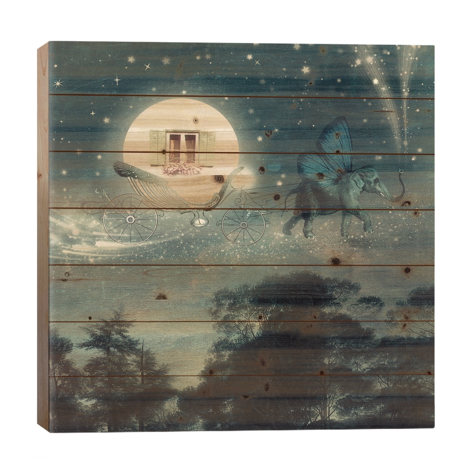 Moon Carriage Print On Wood by Paula Belle Flores - Multi-Color