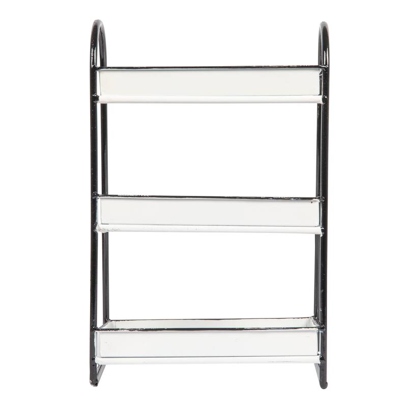 Heavily Distressed White 3-Tier Metal Tray with Black Frame and Rim