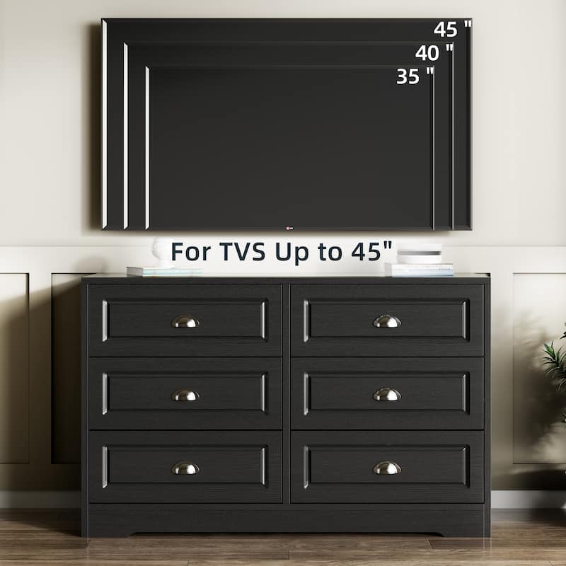 6-Drawer Storage Dresser – Versatile Media Console & Entryway Organizer, Holds TVs Up to 45"
