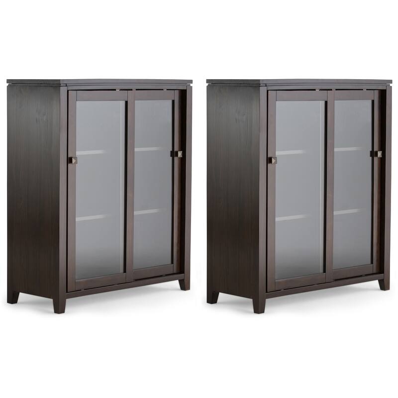 WYNDENHALL Essex Solid Wood 36 inch Storage Cabinet in Mahogany Brown (Set of 2)