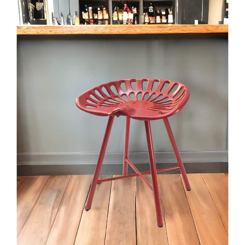 18" Vintage Iron Bucket Seat Stool with 4-Leg Base and Backless Farmhouse Accent Chair for Living Room - 17.5"H x 18"W x 14.5"D