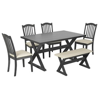 6-Piece Rustic Dining Set with 4 Upholstered Chairs & Bench - Bed Bath ...