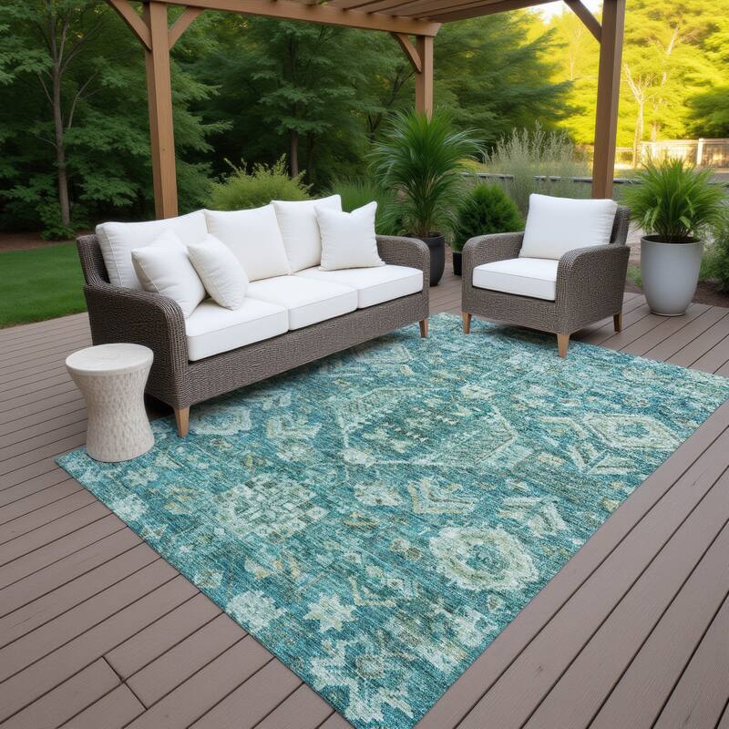Machine Washable Indoor/ Outdoor Boho Traditional Chantille Rug