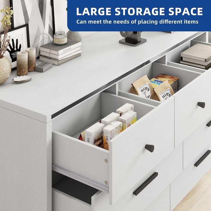 47 Inch Double Storage Dresser Organizer TV Stand with 7 Drawers - 58 inches