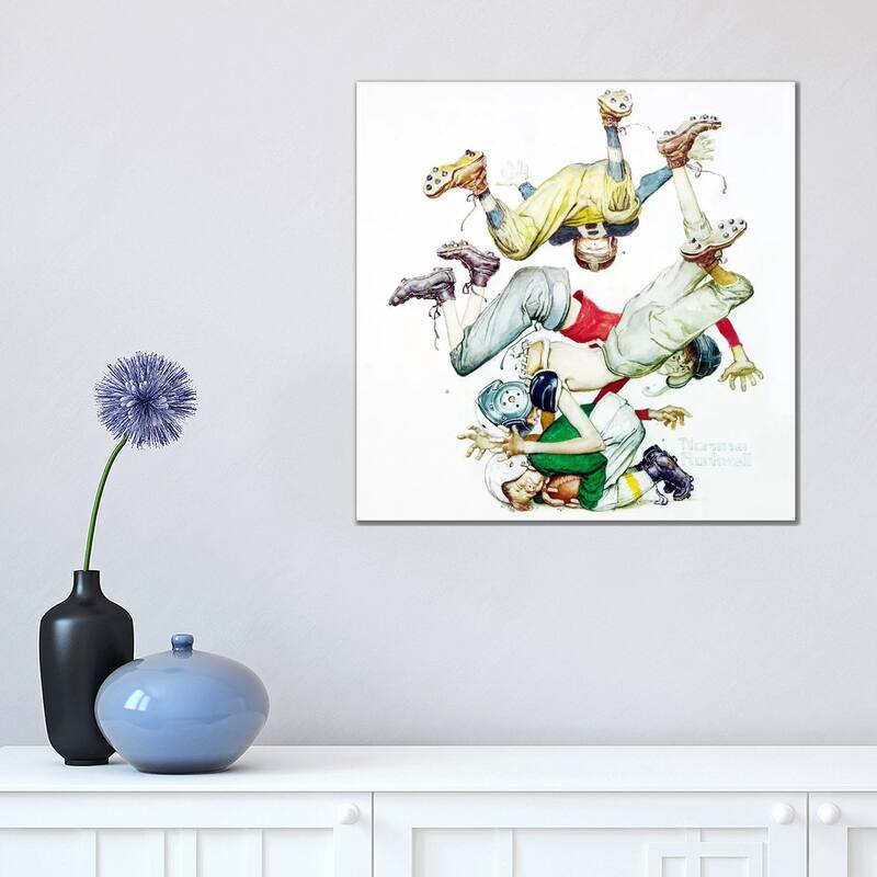 iCanvas "First Down (Four Sporting Boys - Football)" by Norman Rockwell Canvas Print - 18x18x1.5