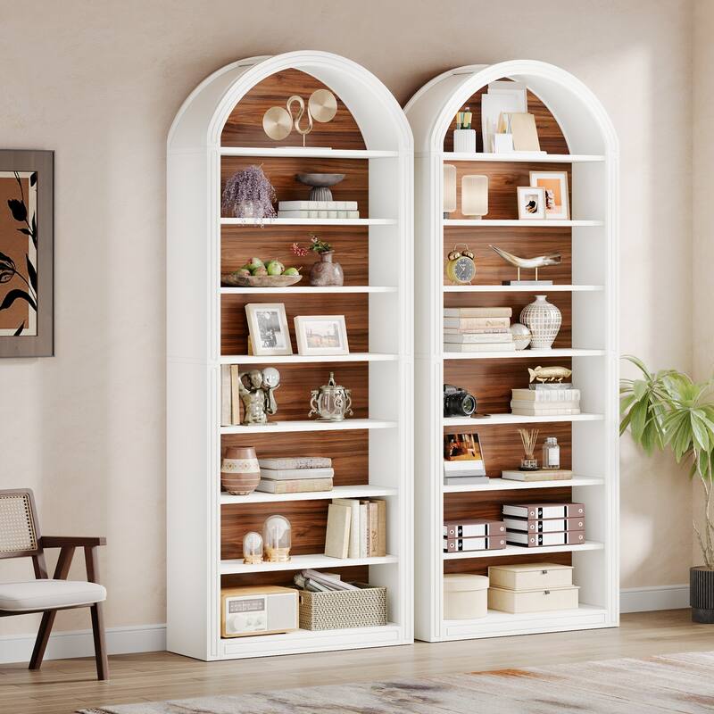 79.5" Tall Arched Bookcase with Storage Shelves