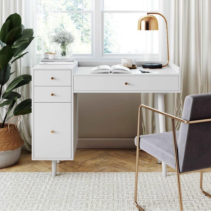 Nathan James Daisy Modern Farmhouse Desk with Storage and Brass Accent Knobs