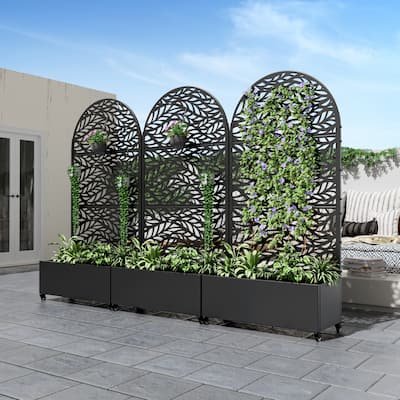Metal Movable Planter Box with Trellis Privacy Screen Planter Box with Lockable Wheels