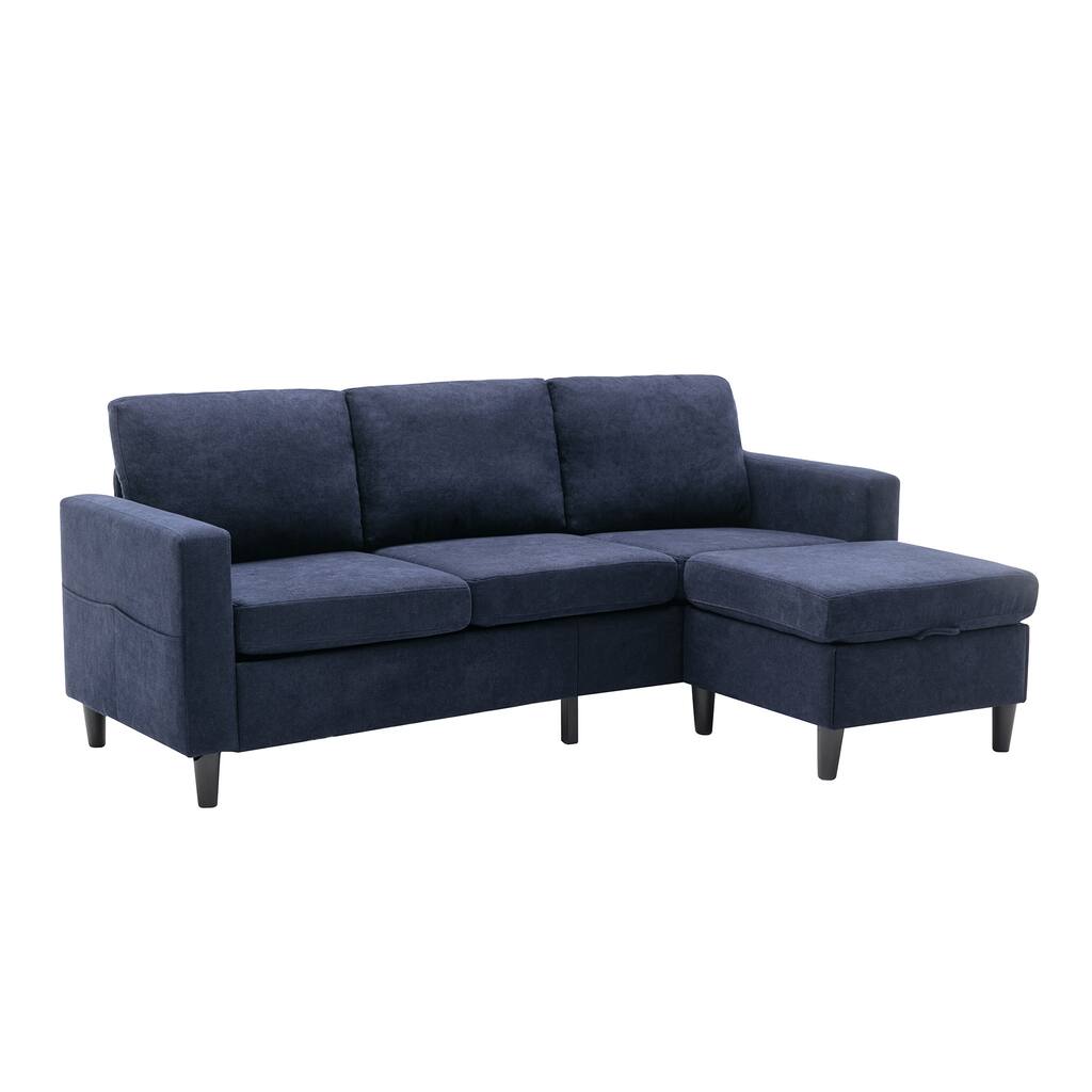 L-shaped Sectional Sofa with Ottoman，Linen Upholstered, Solid ...