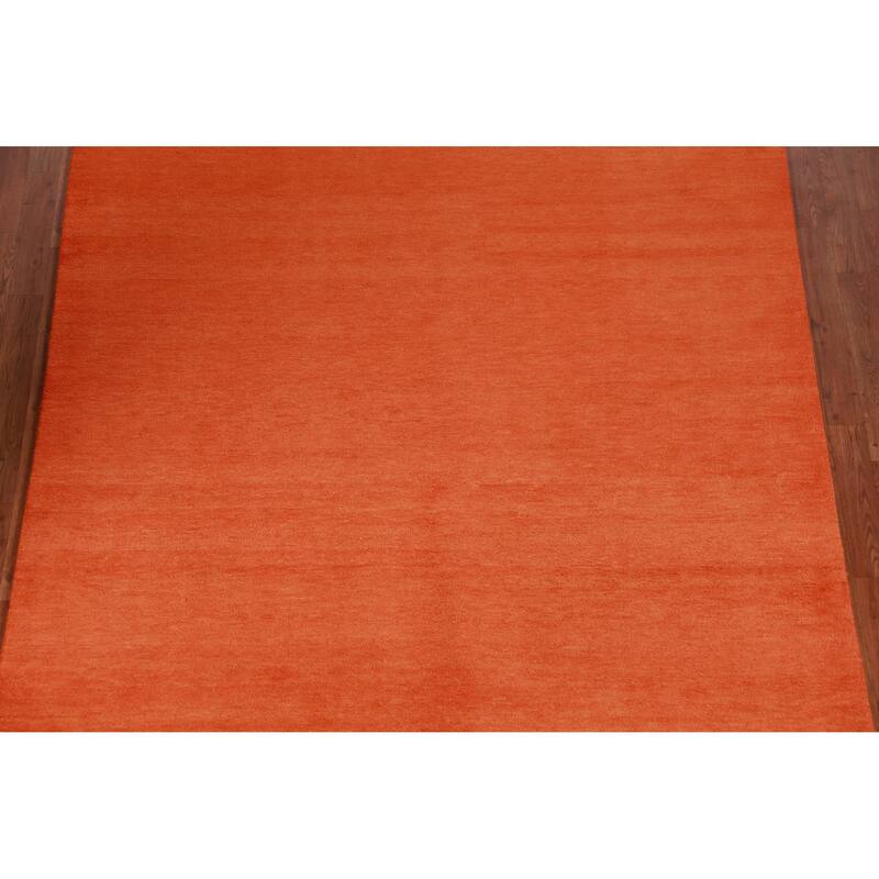 Hand Knotted Oriental 100% Wool Carpet Modern Solid Oranges & Rust Gabbeh Area Rug - 9' 5'' X 6' 3''