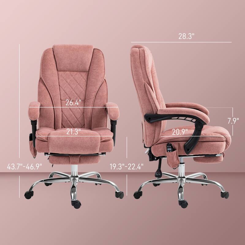 Massage Office Chair, Executive Office Chair Reclining Computer Chair with 6-Point Vibration, Retractable Footrest, Pink
