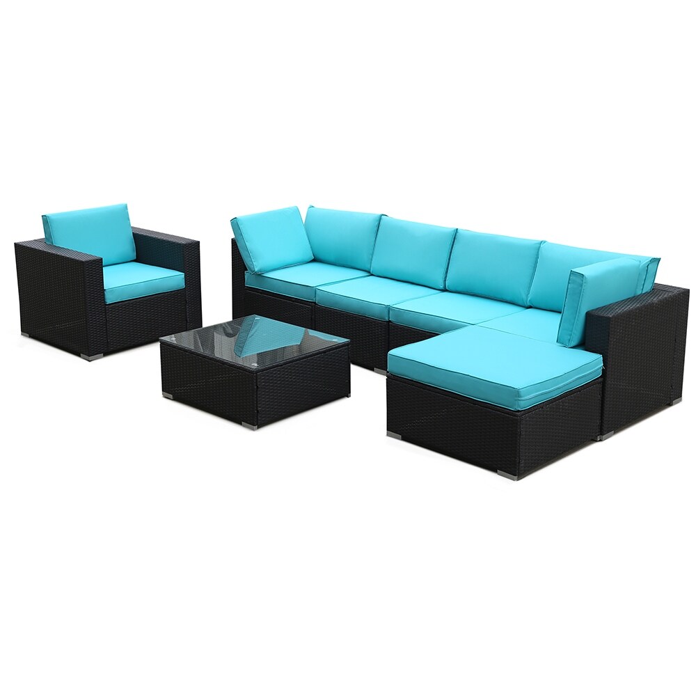 Liveditorrattan Patio Furniture Set Blue Cushion 7pieces 9 X 12 Blue Dailymail