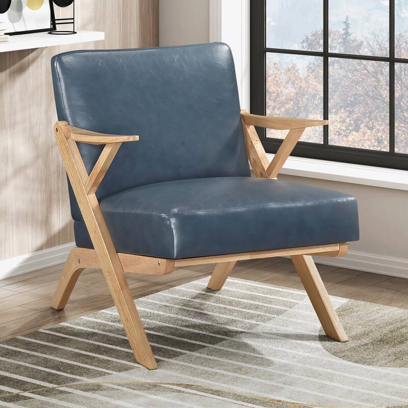 Rhys 26.5" Faux Leather Accent Chair - Solid Rubberwood Frame