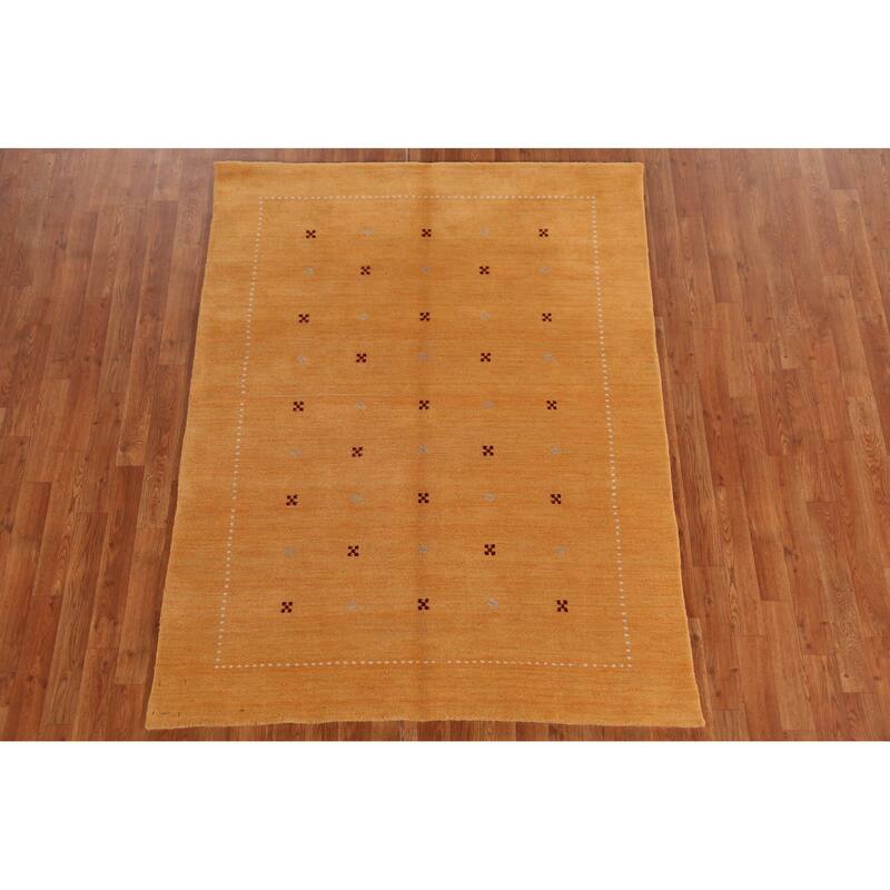 Hand Knotted Oriental 100% Wool Carpet Tribal Tribal Yellow & Gold Gabbeh Area Rug - 6' 3'' X 4' 7''