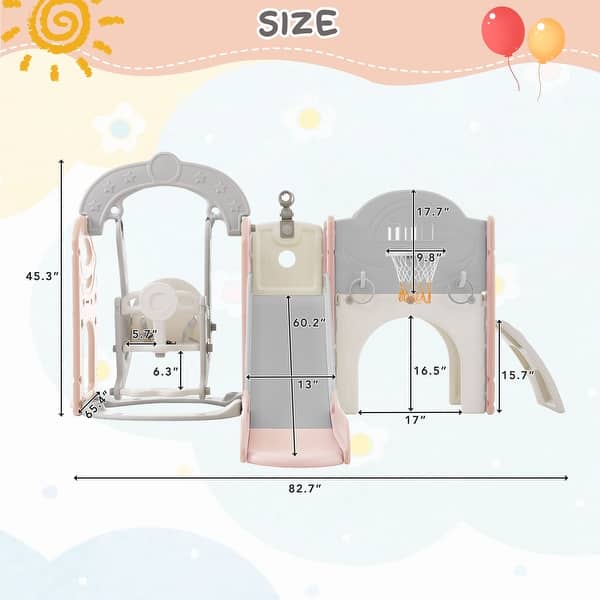 dimension image slide 0 of 5, Toddler Slide and Swing Set 8 in 1 with Basketball Hoop