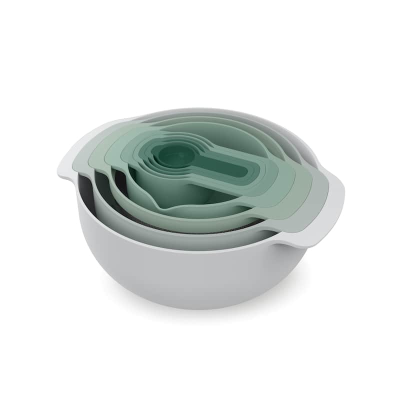 Joseph Joseph Nest 9-piece Food Preparation Set with Mixing Bowls and Measuring Cups - Sage