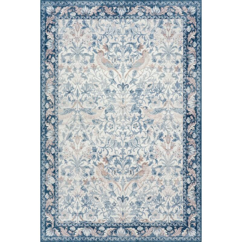 Nuloom Audessa Floral & Paisley Washable Rug - 5'x7' - Blue - Rectangle