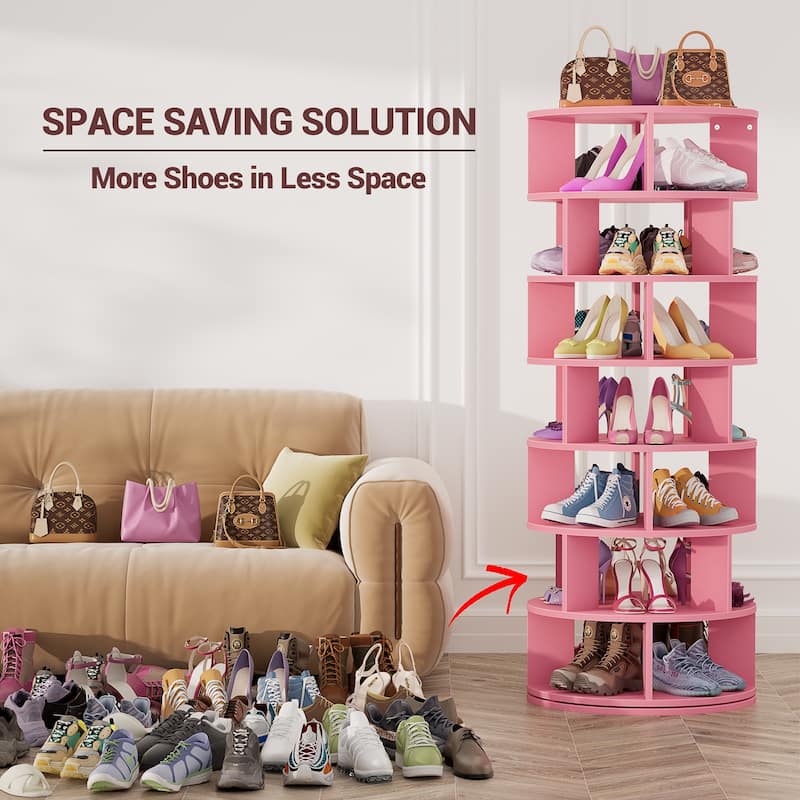 Cimly 7-tier Rotating Shoe Rack Tower, 32-pair Spinning Display Round Shoe Organizer for Closet