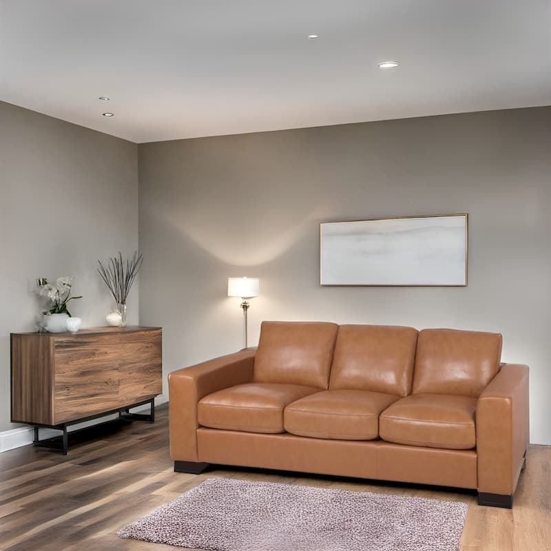 Premium Genuine Leather 3-Seater Sofa with Deep Plush Seating and Goose Feather Cushions for Ultimate Comfort