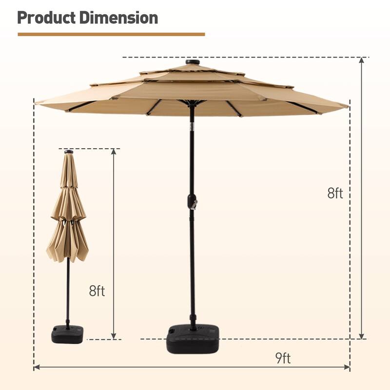 COSIEST Outdoor 9ft 3 Tiers Market Patio Umbrella with Solar LED lights