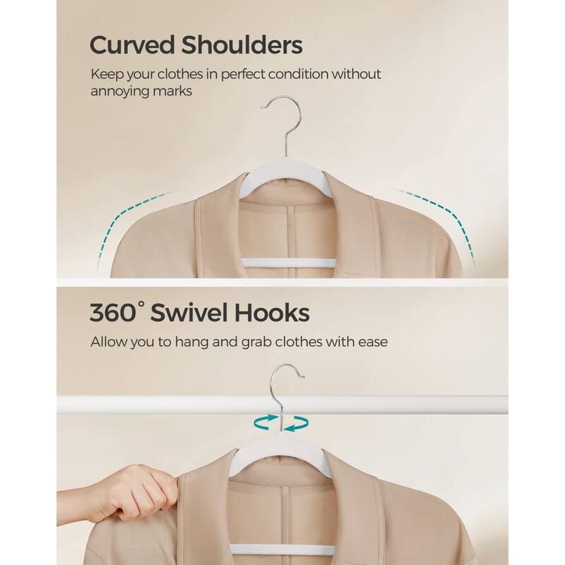 Space-Saving Velvet Anti-Slip Coat Hangers with Shoulder Notches and Swivel Hook