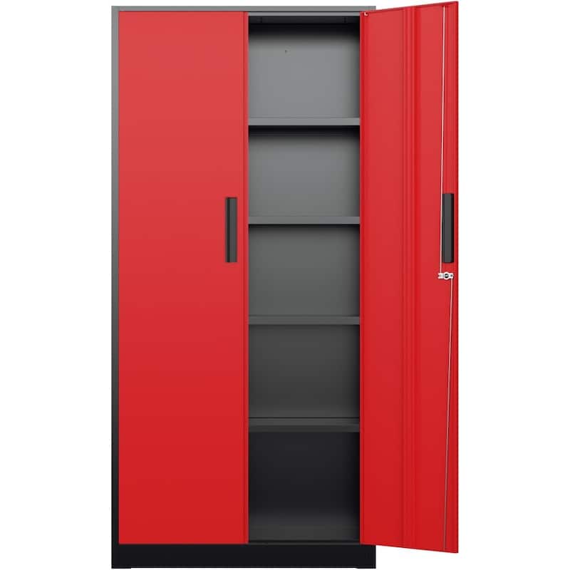 Tall Metal Locker Garage Storage Cabinet with Locking Doors and Adjustable Shelves for Office, Garage, Home, Pantry