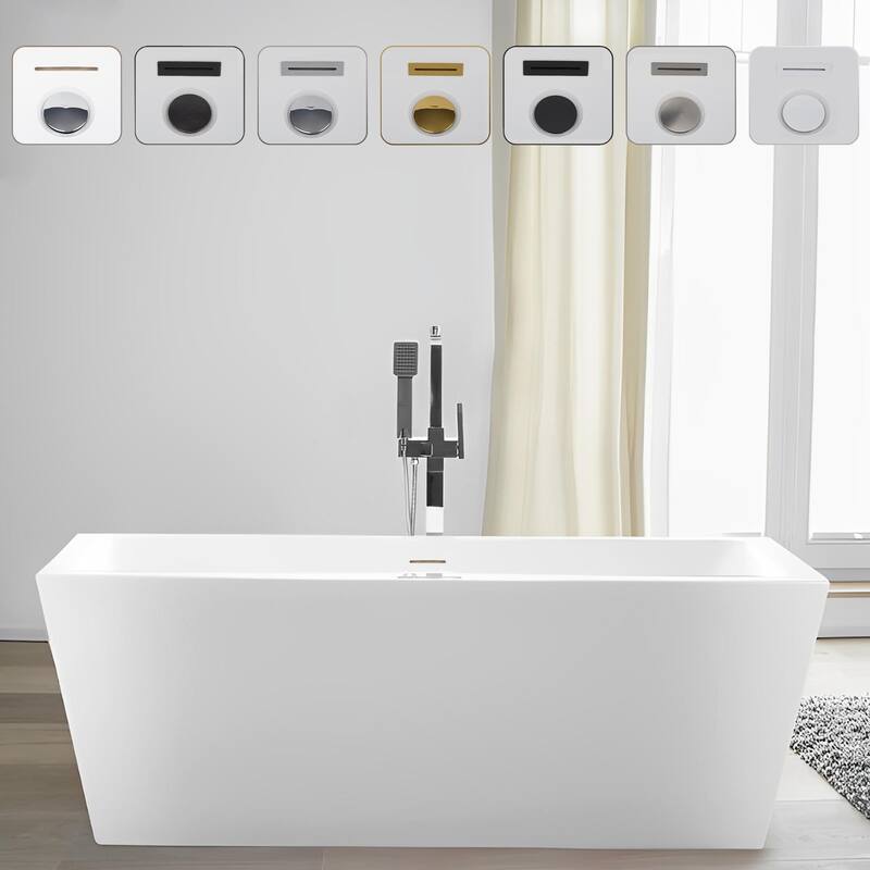 Vanity Art 59" Acrylic Freestanding Soaking Bathtub - White/Integrated Overflow