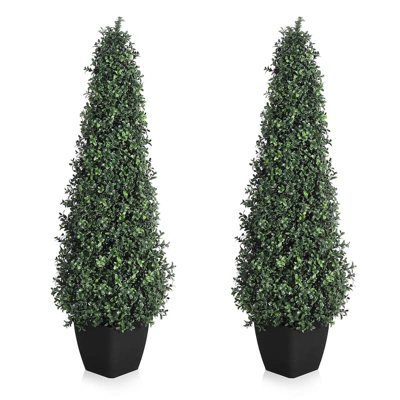 3FT Artificial Boxwood Topiary Trees,2Pack Faux Topiaries Tree Potted Boxwood Tree Cone Topiary Artificial Plant Shrub - 4FT - Green