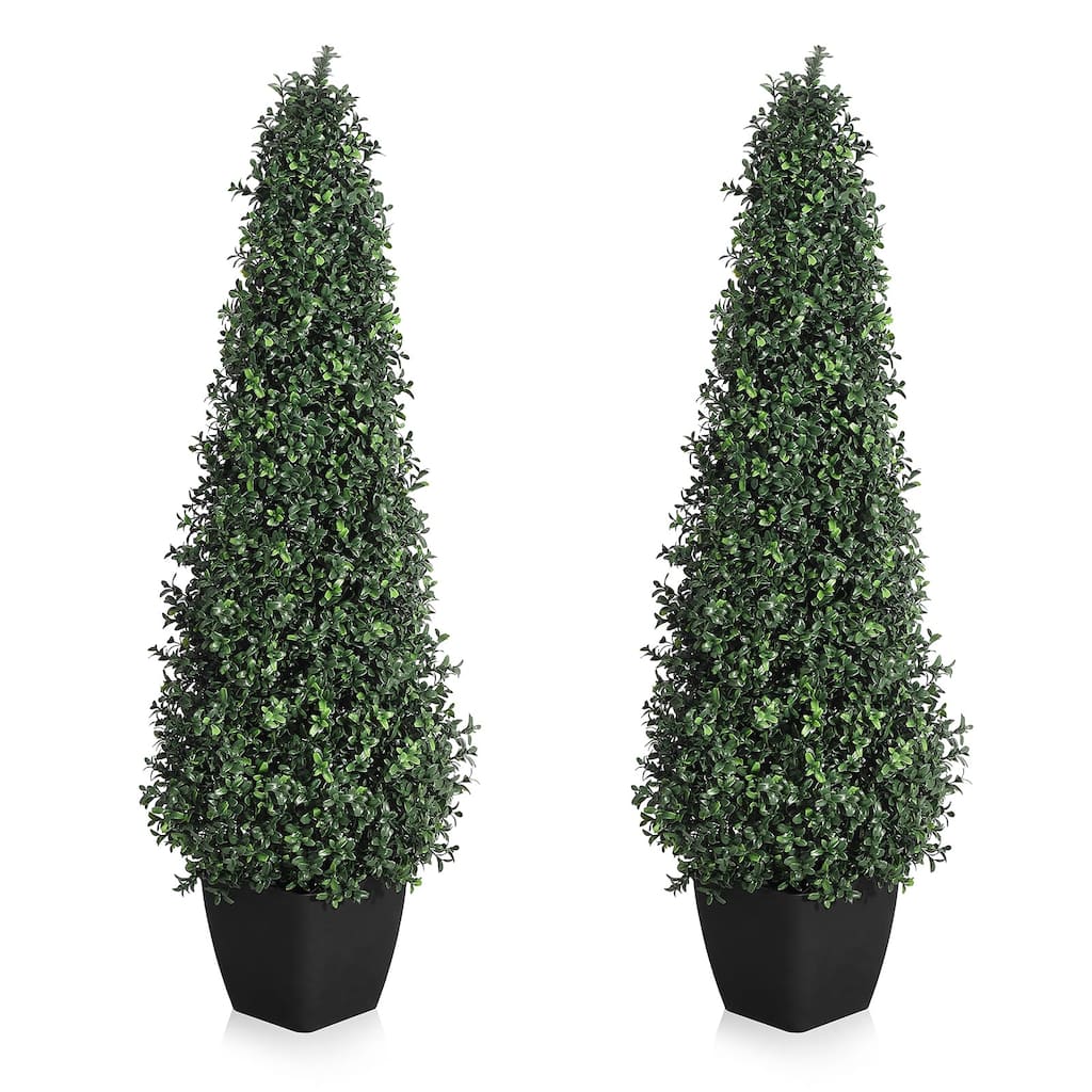 3FT Artificial Boxwood Topiary Trees,2Pack Faux Topiaries Tree Potted Boxwood Tree Cone Topiary Artificial Plant Shrub